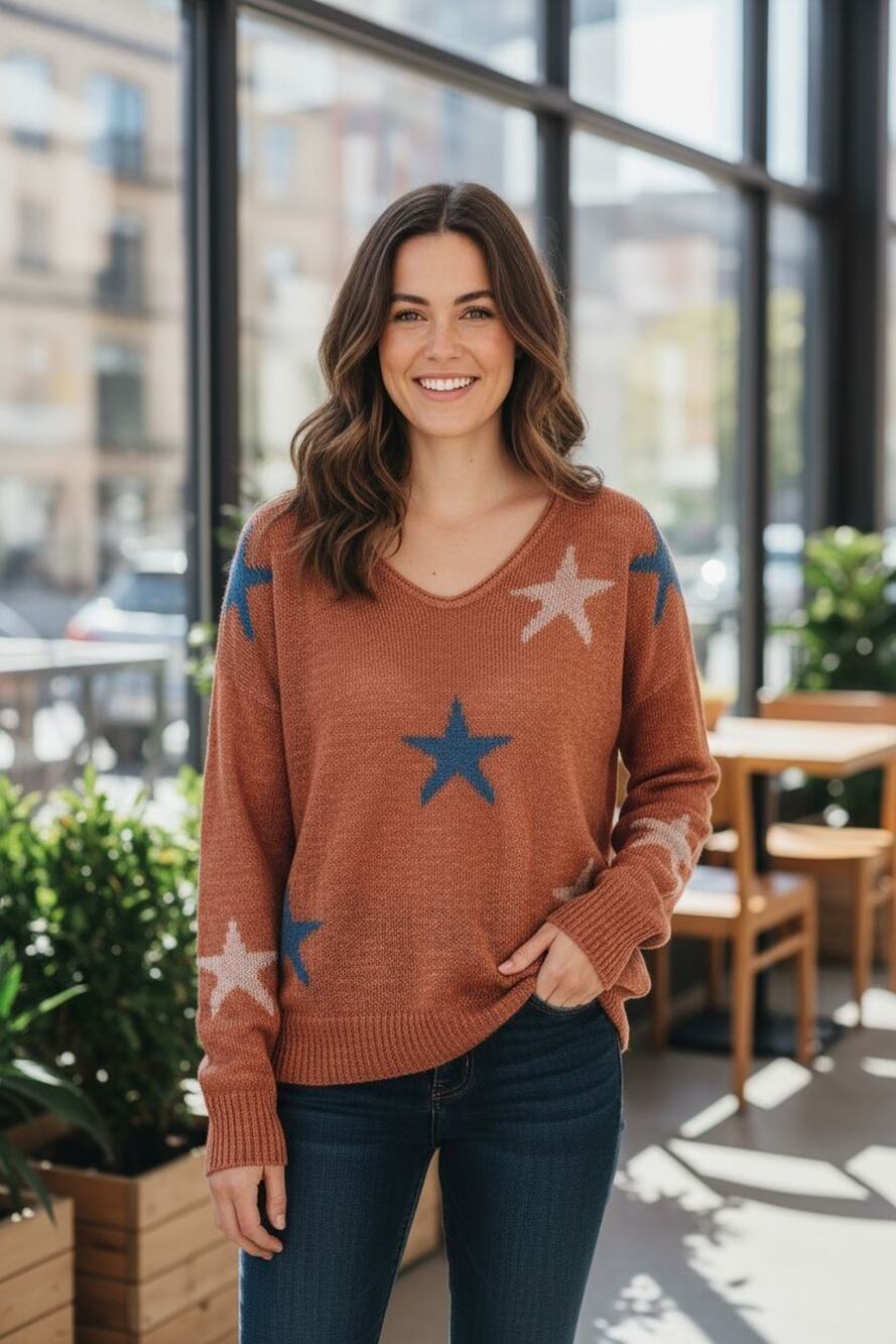 Blank Paige Open Knit Sweater Star Rust Color Oversized Pullover Womens Small